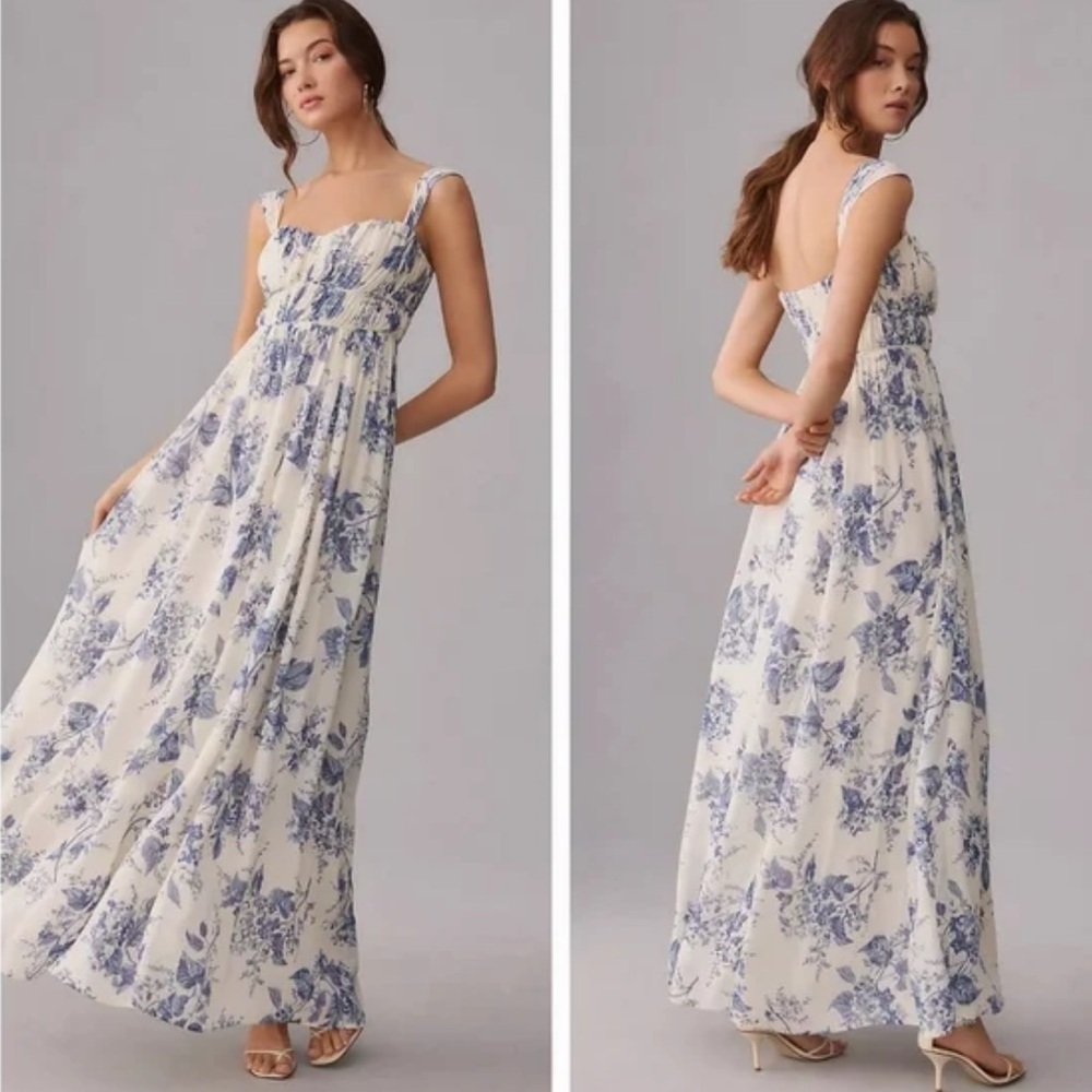 Reformation Blue and White Floral Jayde Dress sz 10 - Picture 2 of 9